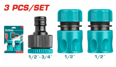TOTAL 3 PCS HOSE QUICK CONNECTORS SET INCL. 1 PC W/ WATER STOP + 1 PC 3/4" TAP ADAPTOR + 1/2" CONNECTOR - THWS030301