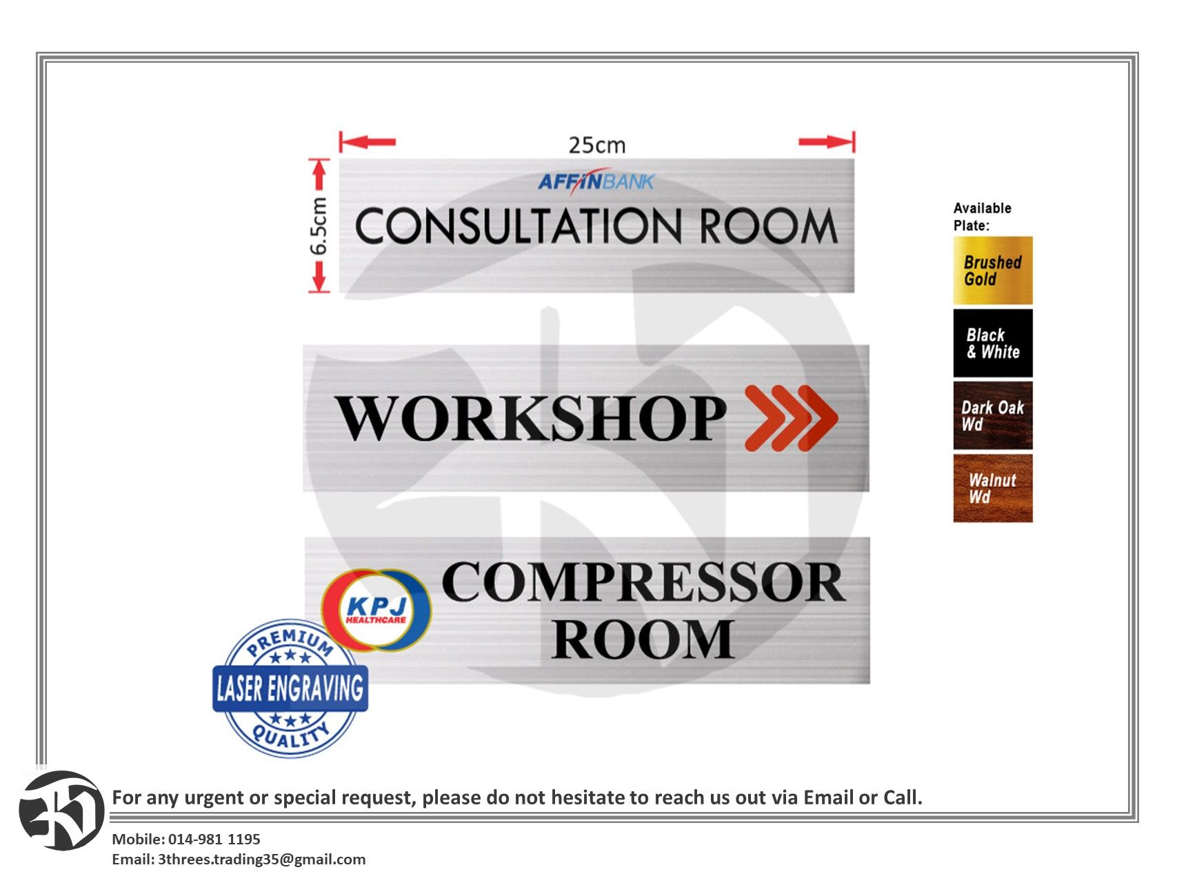 Custom Door Signage/Name Plate (UV Colour Print) - Plate Only
