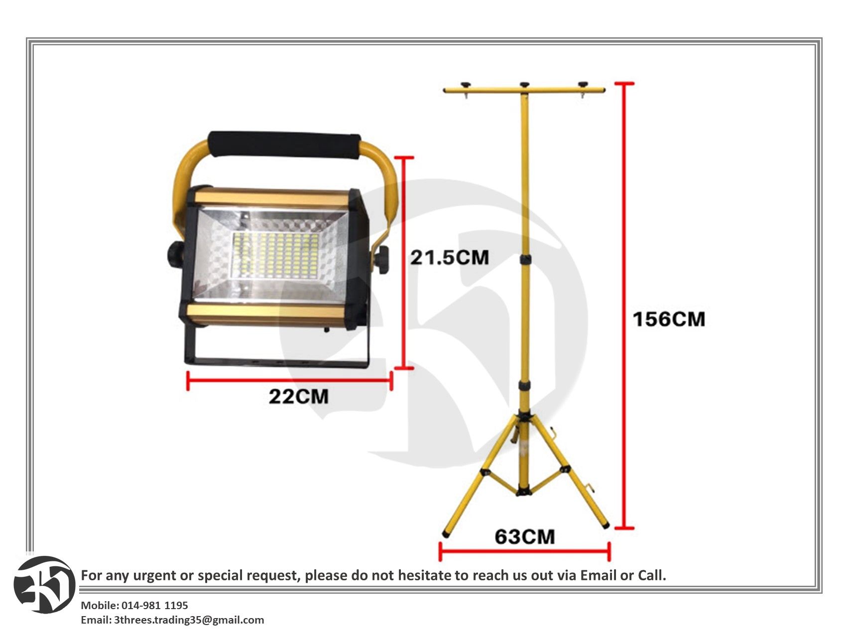 100W Rechargeable Spotlight/Floodlight with Tripod Stand