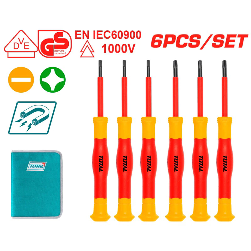 TOTAL Insulated Precision Screwdriver Set (6 Pcs) 1000V THKIPSD0601