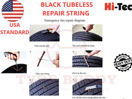 Heavy Duty 9 Inch Tubeless Puncture Repair String Black 25 pcs