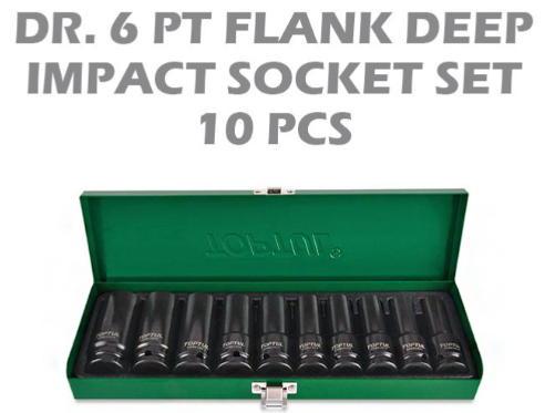 TOPTUL 10 PCS 1/2" DR. 6PT FLANK DEEP IMPACT SOCKET SET - METRIC GDAD1002