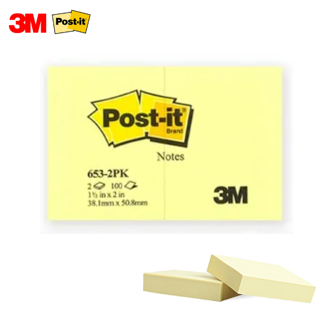 QP BTB 3M Post It Notes 653 1.5''x2'' (2's) - Yellow