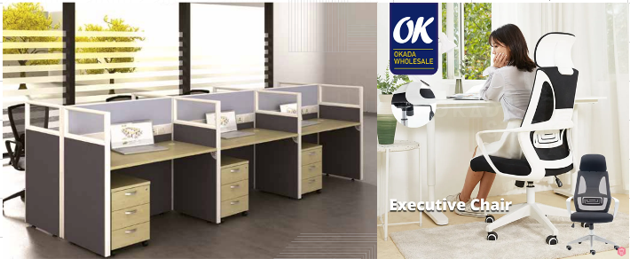 WORKSTATION FOR 6 PERSONS with 6 UNITS EXECUTIVE ERGONOMIC HIGH BACK MESH CHAIR / WORKSTATION / OFFICE TABLE / 6 SEAT / HIGH BACK MESH CHAIR / ERGONOMIC