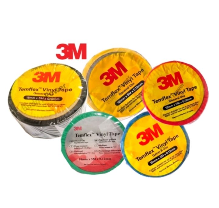 3M Temflex Vinyl PVC Electrical Tape Waterproof Wire Tape [18mm x 5m] COLOUR:BLUE,RED,GREEN,YELLOW & BLACK