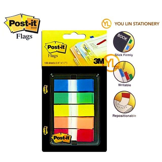 3m 680 (20'S X 0.5" X 1.7") Post-it Flag Assorted 5 Colour