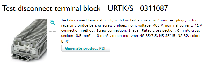 Phoenix Contact Test disconnect terminal block - URTK/S - 0311087