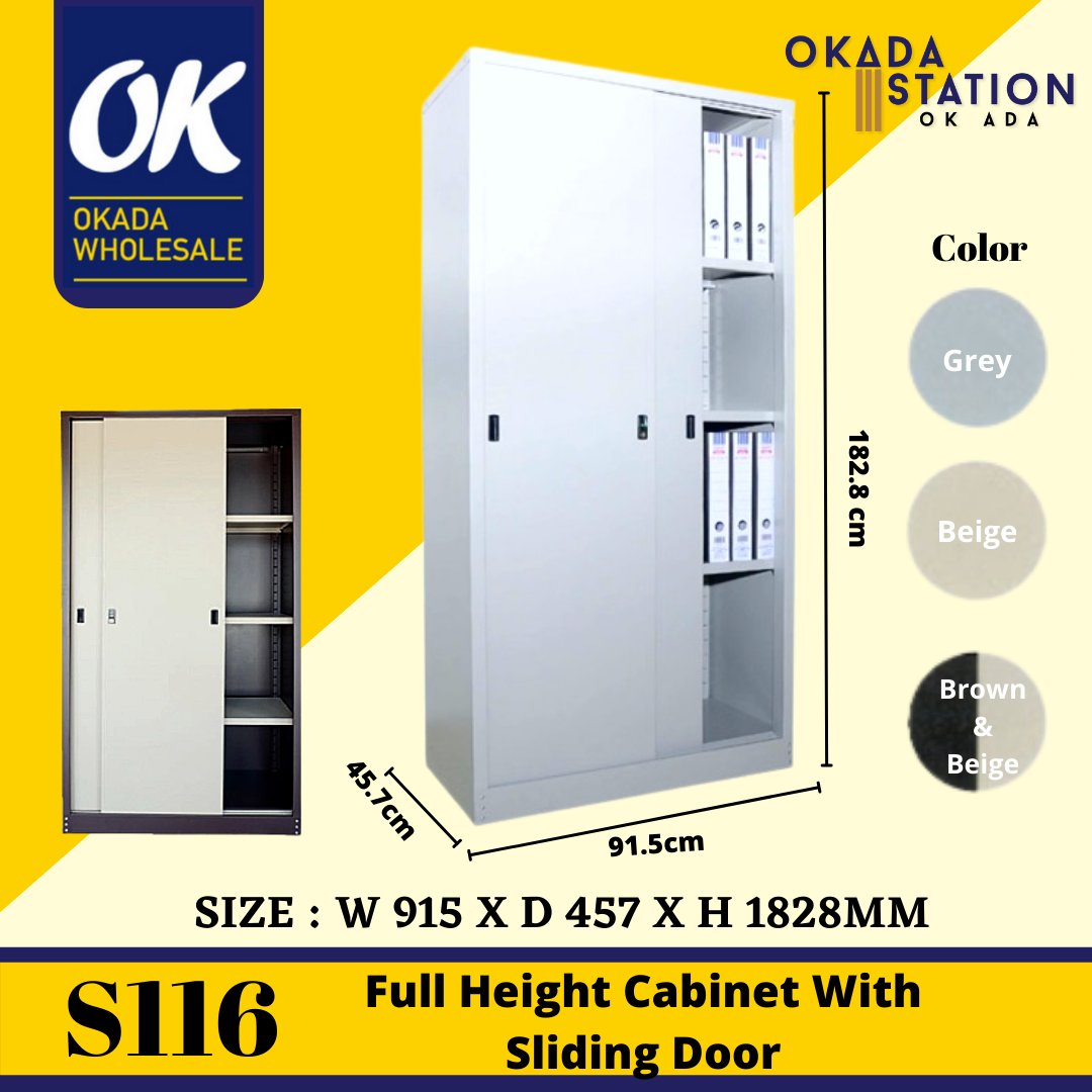 S116 Full Height Cupboard With Steel Sliding Door (With 3 Adjustable Shelves) / S116 /Metal Cupboard /Cabinet /Full Height Metal Cupboard /Sliding Door /S116 / Metal Cabinet / Full Height Cabinet