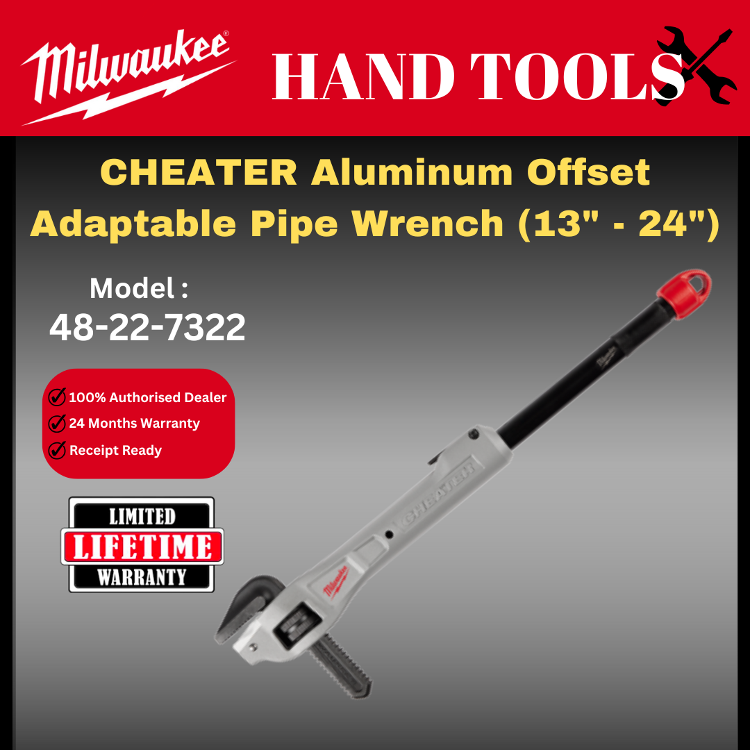 Milwaukee CHEATER Aluminum Offset Adaptable Pipe Wrench (13" - 24") / 48-22-7322 / Milwaukee Pipe Wrench / Pipe Wrenches / Offset Jaw Pipe Wrench