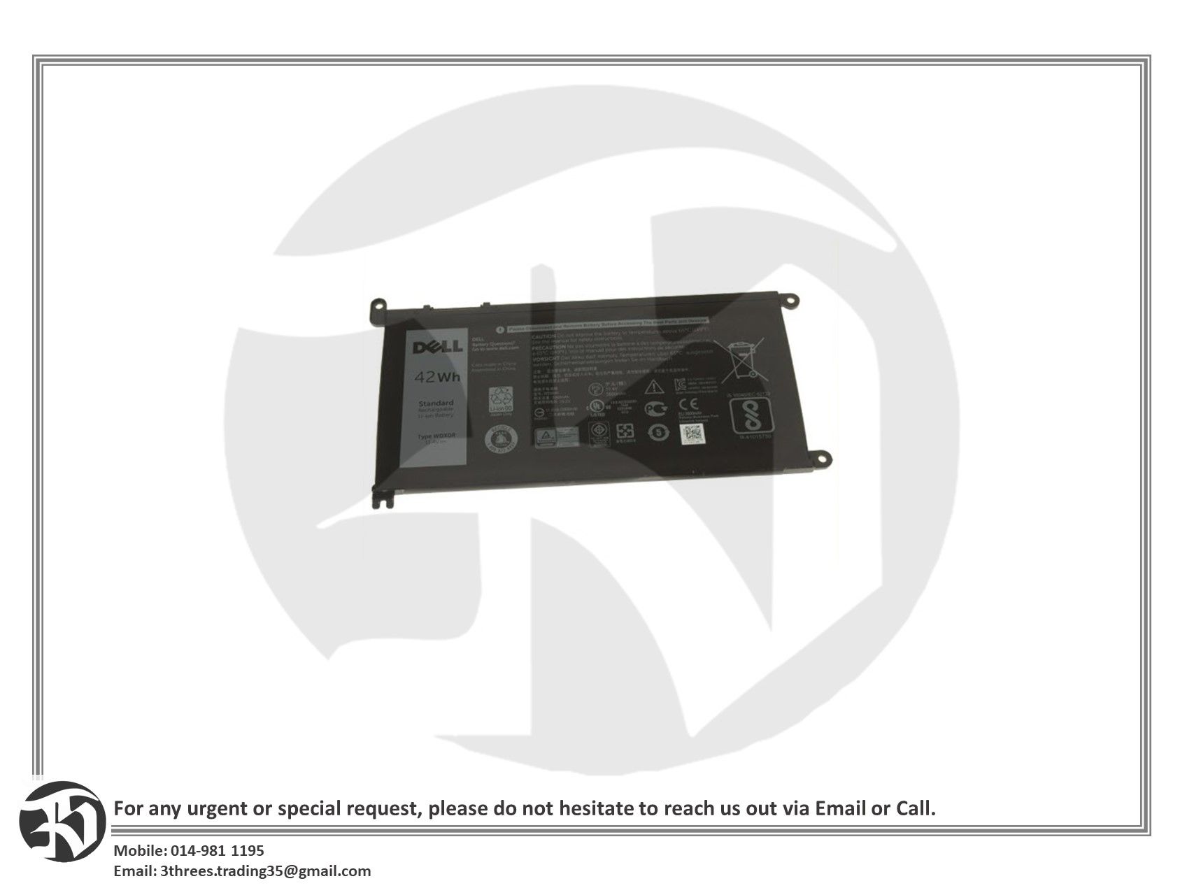 Dell Battery WDX0R, 0WDX0R, P88G 42Wh