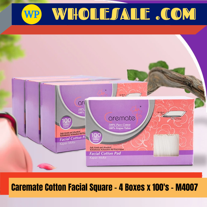CAREMATE M4007 / Caremate Facial Square Boxes / 4 Boxes x 100's / COSMETIC COTTON