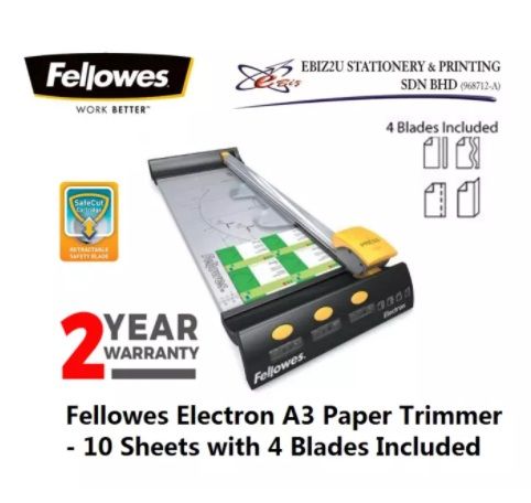Fellowes Heavy Duty Electron A3 Paper Trimmer - 10 Sheets (Paper Cutter, Paper Trimmer, Rotary Trimmer, Heavy Duty Cutter, guillotine paper trimmer, A3 Paper cutter, A4 paper cutter)