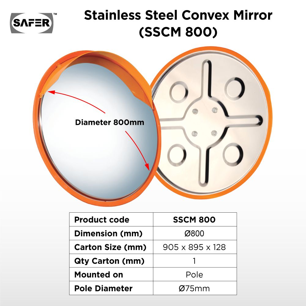 TTF Rack SAFER SSCM800 / SSCM1000 stainless steel outdoor convex mirror 800mm / 1000mm