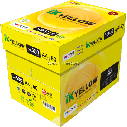IK YELLOW A4 COPIER PAPER (80 GSM) 2500 SHEET / 5 REAM / 1 BOX - KERTAS A4 OFFICE PAPER