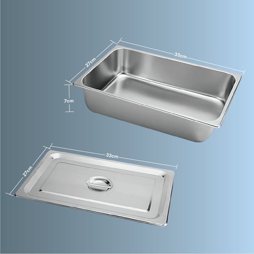 Stainless Steel Food Tray with Lid Half Size Buffet Tray Serving Dish Food Pan, Bekas Makanan Keluli Tahan Karat