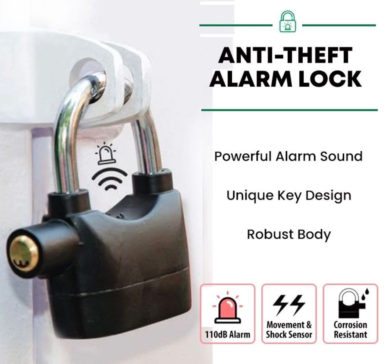 Padlock Universal Security Alarm Lock System Anti-Theft Siren 110dba Alarm Anti Potong Padlock