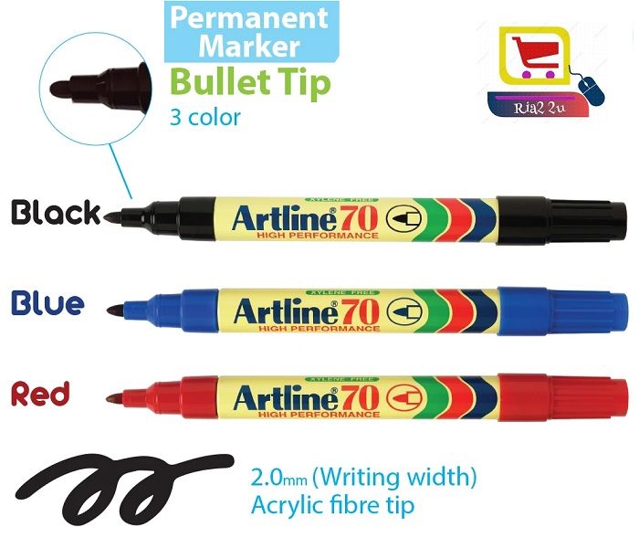 Artline 70 Permanent Marker RTSB Black, Blue, Red, Green