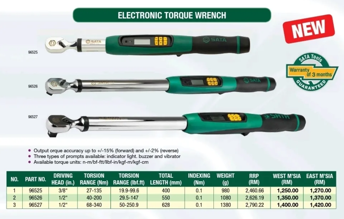 SATA ELECTRONIC TORQUE WRENCH 96525 / 96526 / 96527