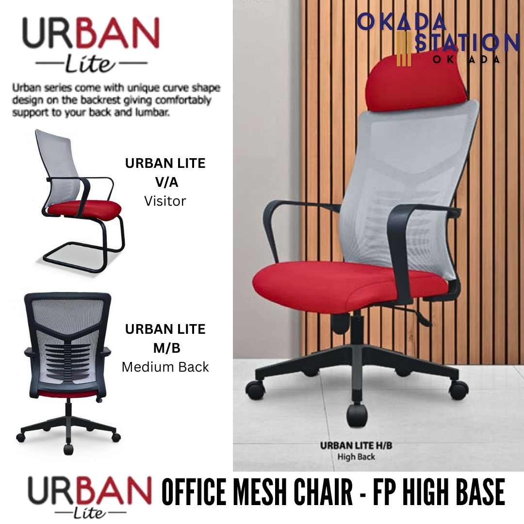 URBAN LITE ERGONOMIC OFFICE CHAIR - ALL SIZE / MESH SERIES / OFFICE CONFERENCE CHAIR / OFFICE SWIVEL CHAIR / EXECUTIVE CHAIR / DIRECTOR CHAIR / OFFICE CHAIR / FP HIGH BASE / FABRIC / PU LEATHER / URBAN LITE