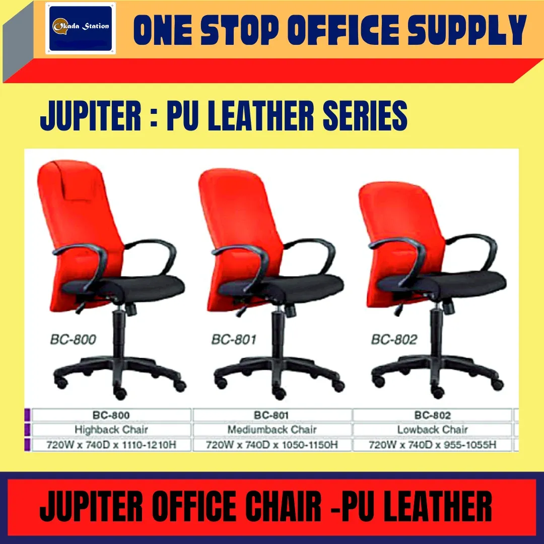 JUPITER ERGONOMIC OFFICE CHAIR (PU LEATHER) - HIGH BACK , MEDIUM BACK & LOWBACK / BC-800 / BC-801 / BC-802 / OFFICE CHAIR / KERUSI PEJABAT / ERGONOMIC PU LEATHER CHAIR / PU LEATHER CHAIR / CHAIR