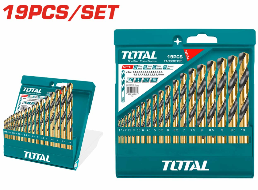 TOTAL TACSD0195 19 PCS HSS TWIST DRILL BITS SET