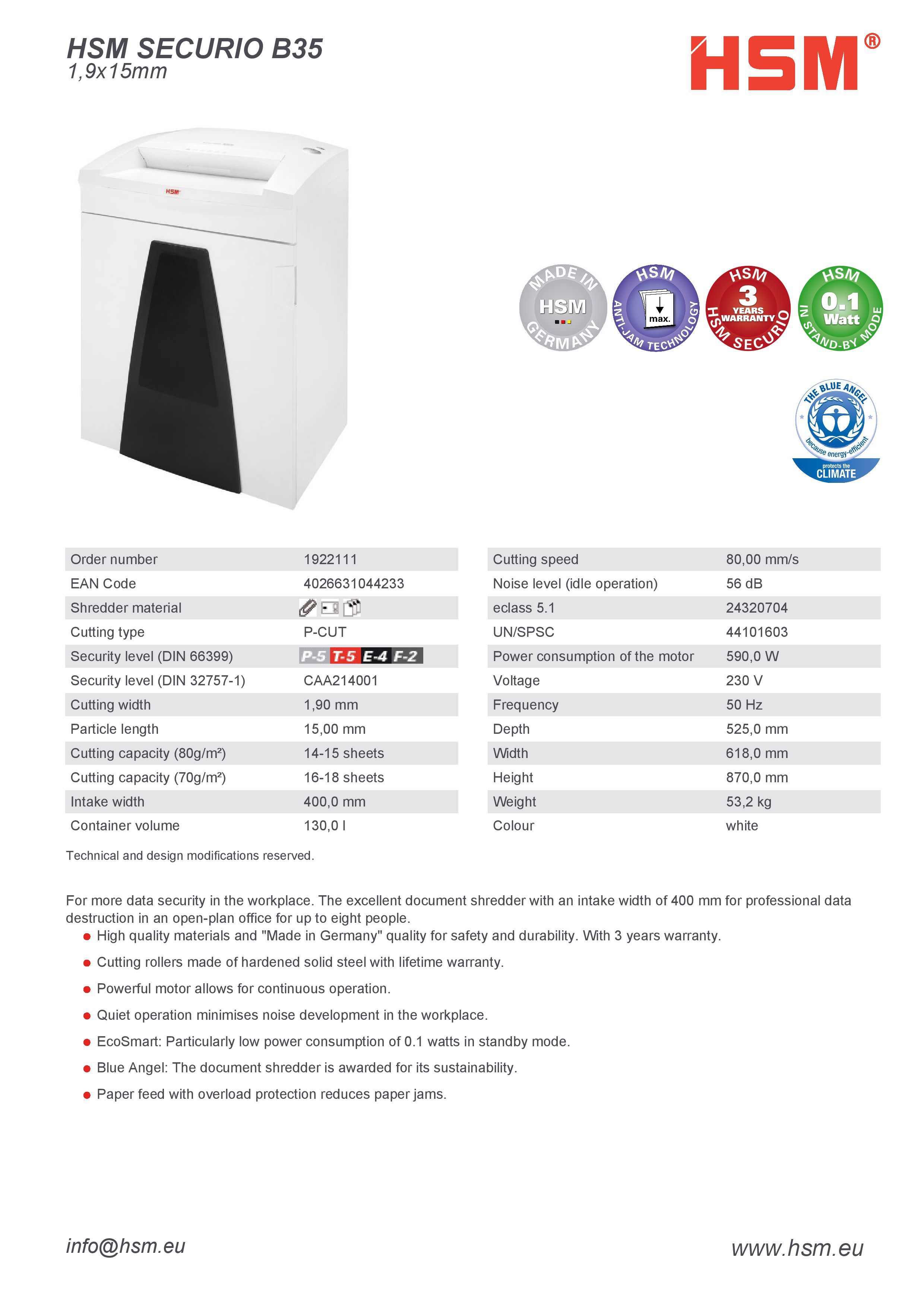 HSM SECURIO B35CC 1,9x15mm