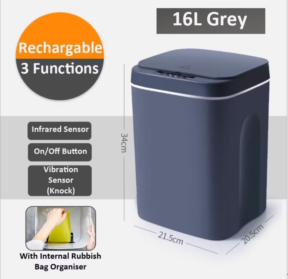 Automatic Touchless Big Volume Smart Sensor Dustbin Garbage with LED Infrared Sensor Vibration Tong Sampah