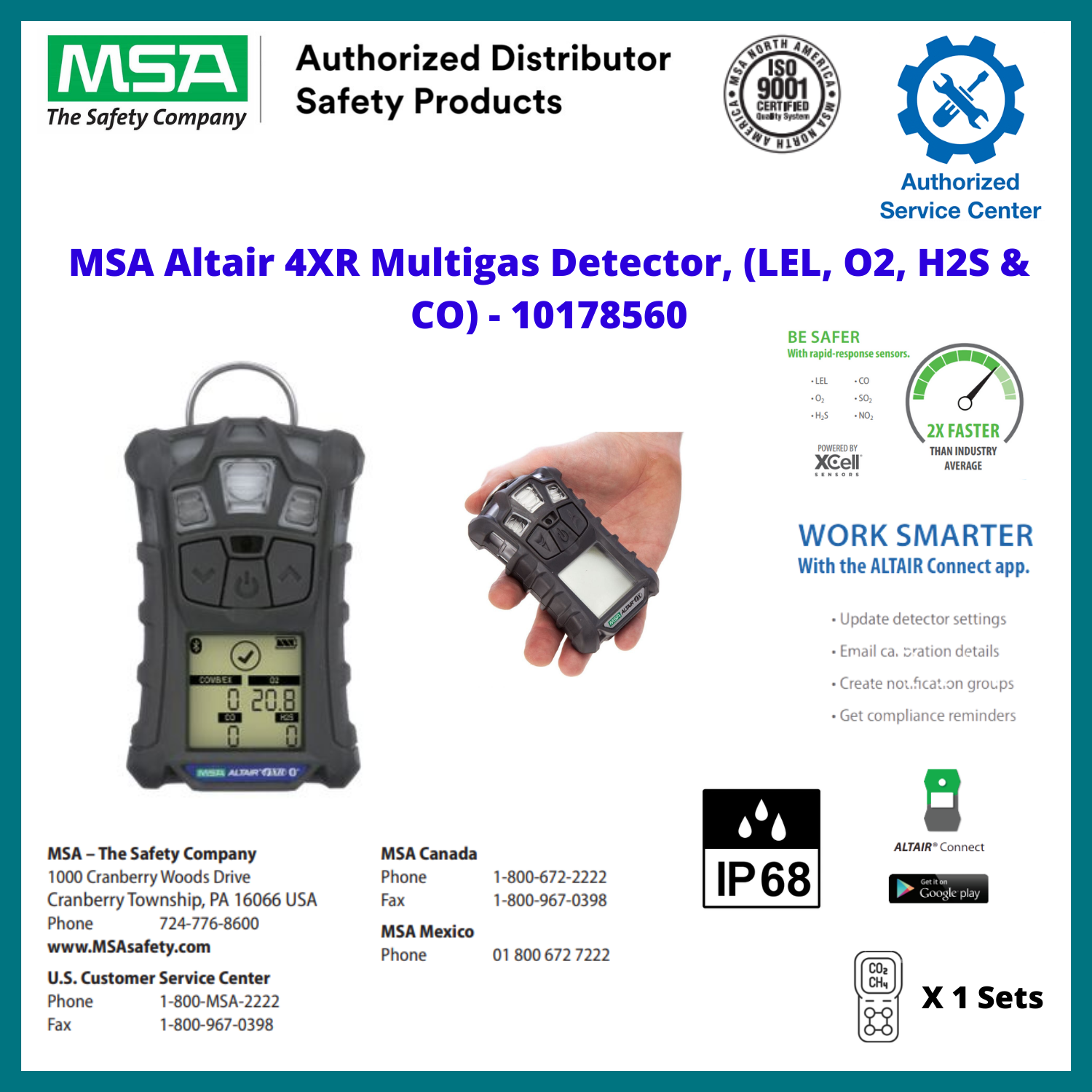 *MSA ALTAIR® 4XR (LEL, O2, CO, H2S) CHARCOAL 10178560, 4 Year Warranty
