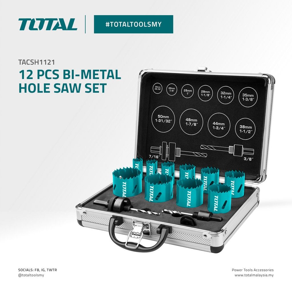 TOTAL BI METAL HOLE SAW SET (12 PCS) TACSH1121