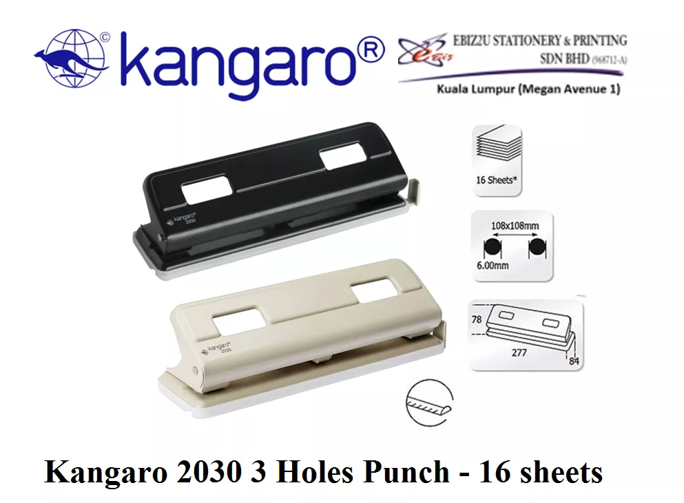 Kangaro 2030 3 Holes Punch - 16 sheets (paper punch, penumbuk, puncher paper, 3 Hole Puncher, heavy duty puncher)