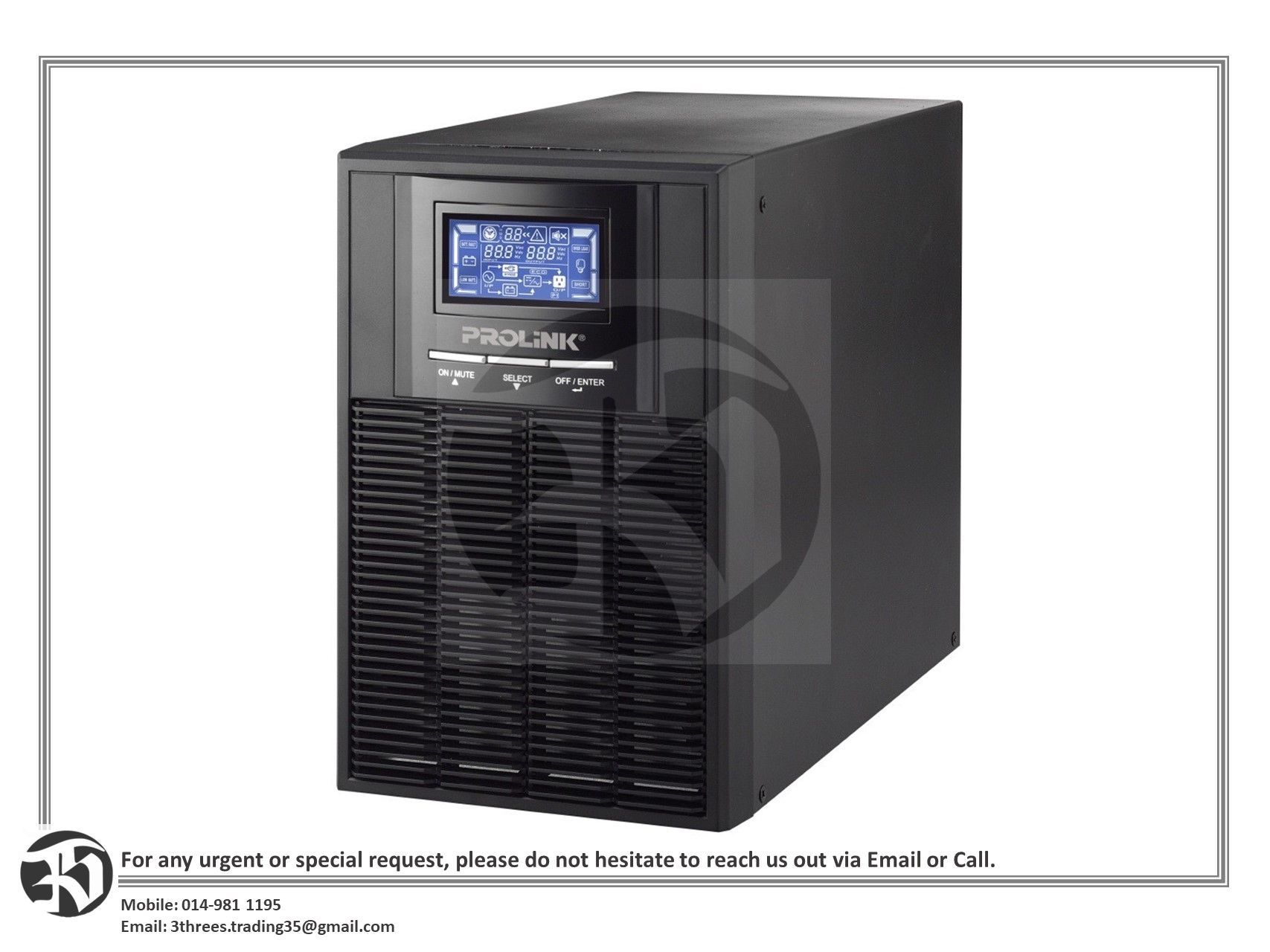 ￼Prolink 1KVA /900W Pure Sine Wave Online UPS with AVR