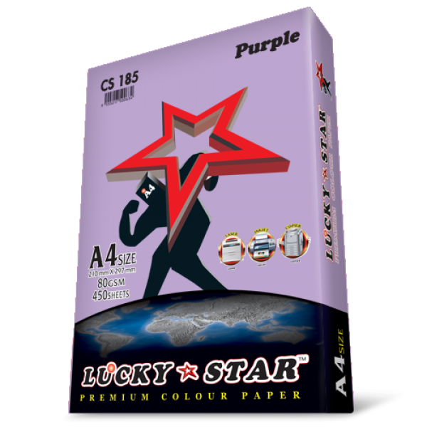 LUCKY STAR COLOUR PAPER A4 80GSM CS185 PURPLE 450 SHEET