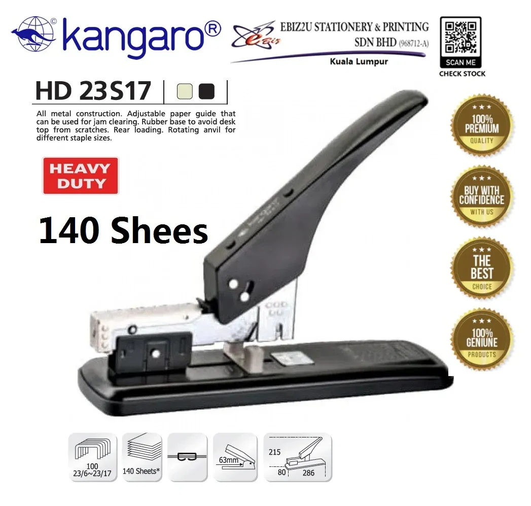KANGARO HD-23S17 Heavy Duty Stapler - 140 Sheets alat pengokot, kawat, stapler paper, Heavy Duty Stapler, Heavy Duty Staplers