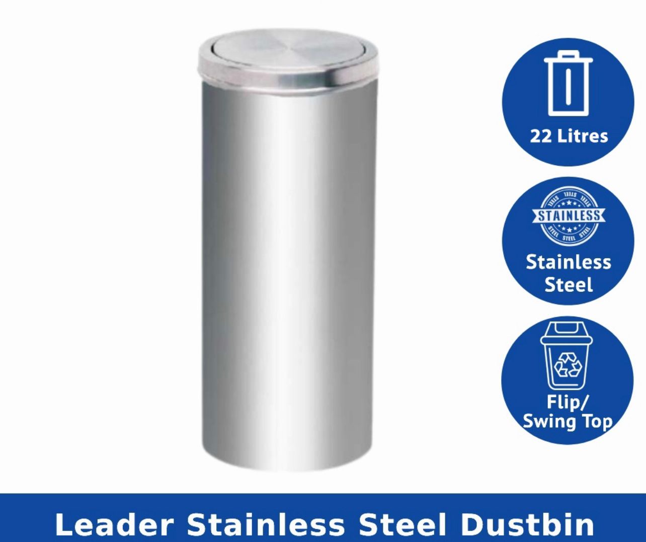 Stainless Steel Dustbin (Flip Top) Rubbish Bin Swing Top Trash Can Tong Keluli Tahan Karat / Tong Sampah 22L