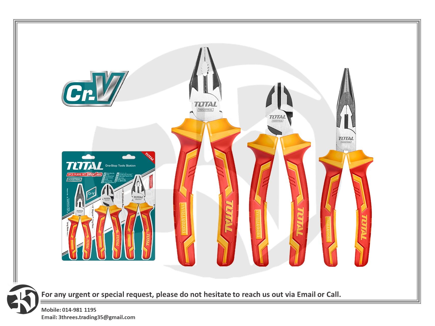 TOTAL 3 Pcs Insulated Pliers Set THT2K0302