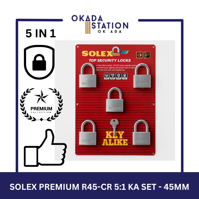 SOLEX PADLOCKS / SIZE 45MM / R45-CR 5:1 KA SET / KEY-ALIKE / MASTER KEY /SYSTEM PADLOCKS / 100% ORIGINAL / PREMIUM TOP SECURITY / KUNCI - 45MM