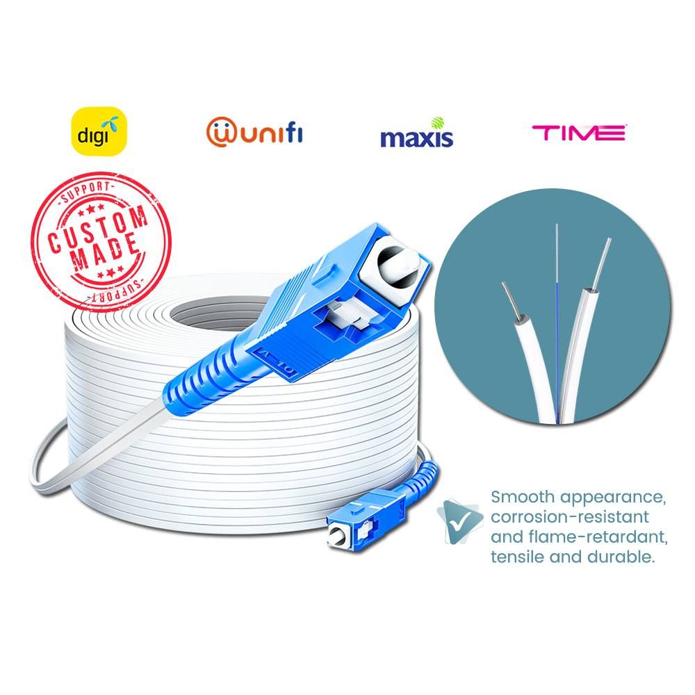 FTTH FIBER OPTIC 1 CORE INDOOR DROP CABLE SINGLEMODE CABLE FOR UNIFI MAXIS DIGI TIME WITH CONNECTOR