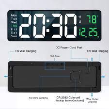 16.2鈥�Digital Wall Clock Large Display LED Digital Clock with Temperature and Auto Dimming Easy Track The Time Date and Day of (16 inches / Green light)