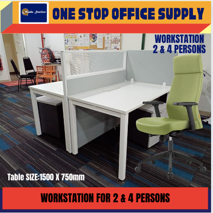 VS WORKSTATION , CLUSTER OF 2 & 4 COMPLETE WITH ERGONOMIC HIGH BACK CHAIR / CLUSTER OF 2 / CLUSTER OF 4 / SET OF 2 / 4 SEAT WORKSTATION / OFFICE TABLE / OFFICE CHAIR