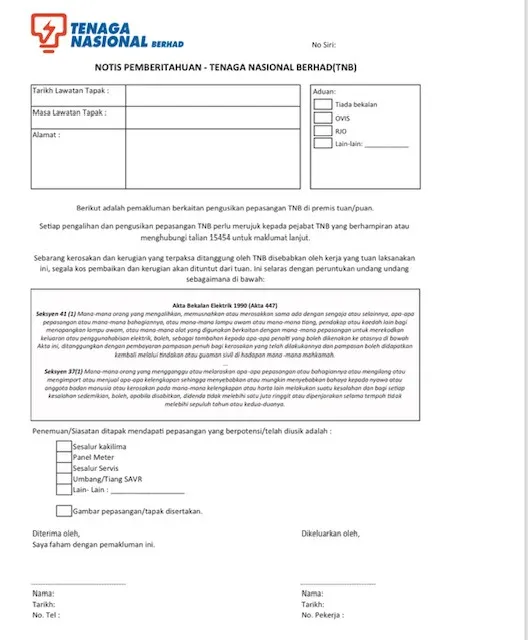 Buku Notis Pemberitahuan TNB