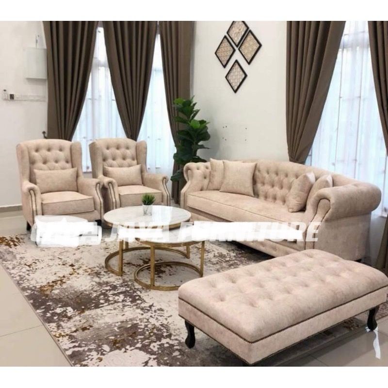SOFA CHESTERFIELD 3+1+1+Stool + Coffee table