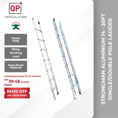STRONGMAN ALUMINUM SINGLE/DOUBLE POLE LADDER HOME CONSTRUCTION USE 14FT -20FT l TANGGA LIPAT l 梯子-SINGLE 15FT