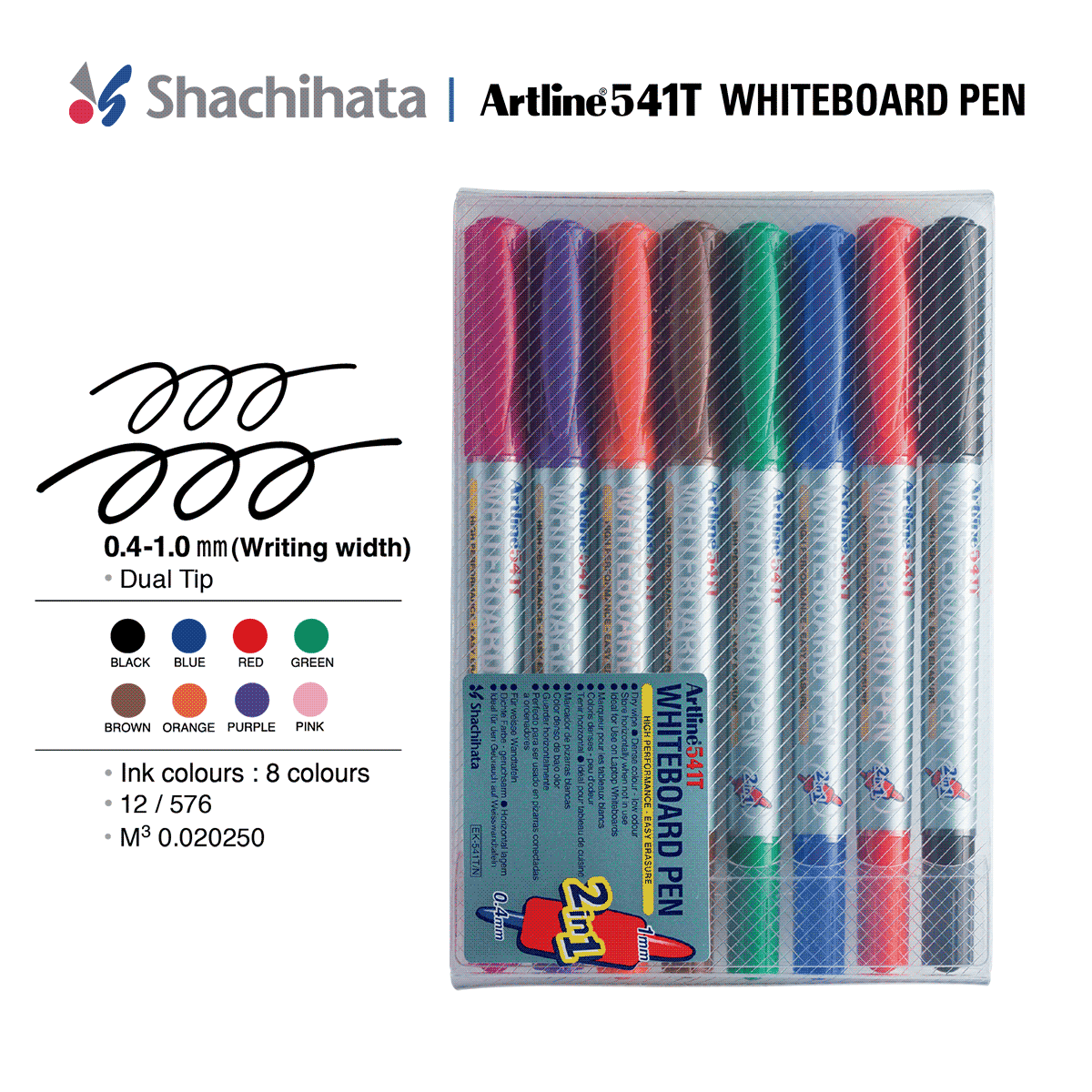 Artline 541T Dual Tip 8pcs Whiteboard Marker Set – Dual Nib 0.4mm - 1.0mm