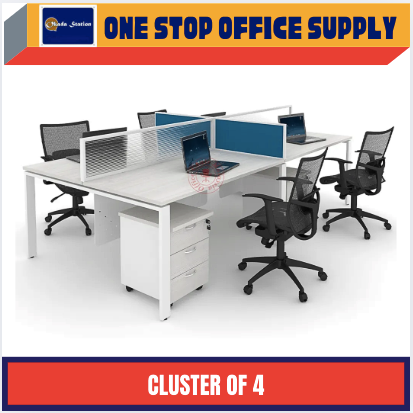 VS WORKSTATION / CLUSTER OF 4 / SIZE : 3000MM X 1500MM / TABLE TOP PANEL / OFFICE TABLE