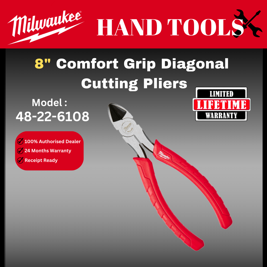 Milwaukee 8" Comfort Grip Diagonal Cutting Pliers / Milwaukee Pliers / 48-22-6108 / Pliers / Hand Tool