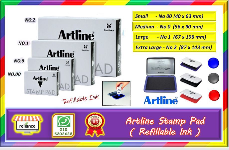 ARTLINE Stamp Pad / Rubber Stamp Pad # Saiz : Kecil / Sederhana / Besar / Terbesar # Boleh Isi Ink Semula # Biru / Hitam / Merah # RS2029 ( KTT : 1 Unit )