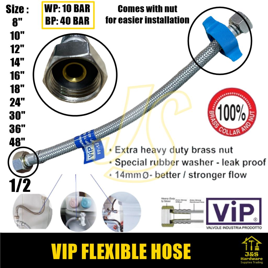 VIP Self Braided Hose. Stainless Steel Flexible Hose With Brass Collar & Nut. Flexible Hose Heater. Trap Flexible Hose
