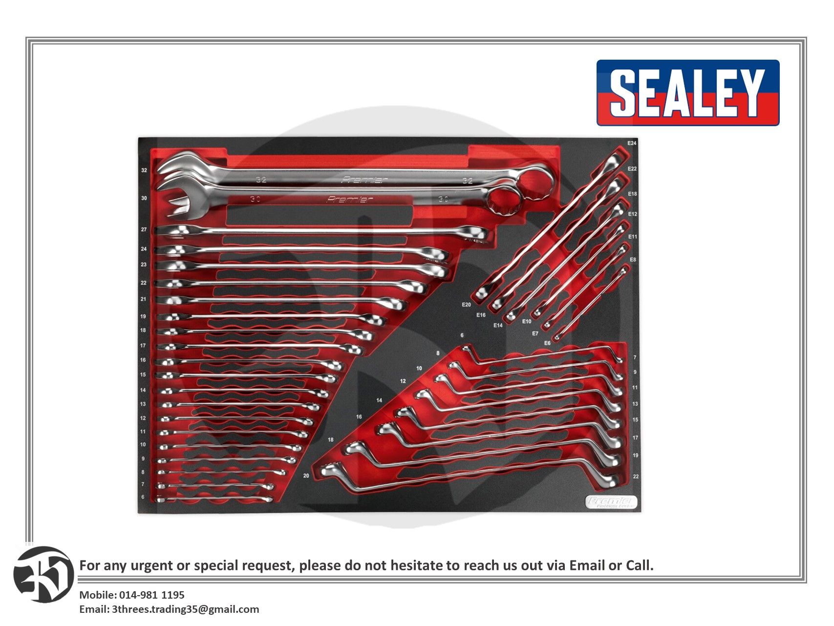Sealey 35pcs Spanner Set with Tool Tray