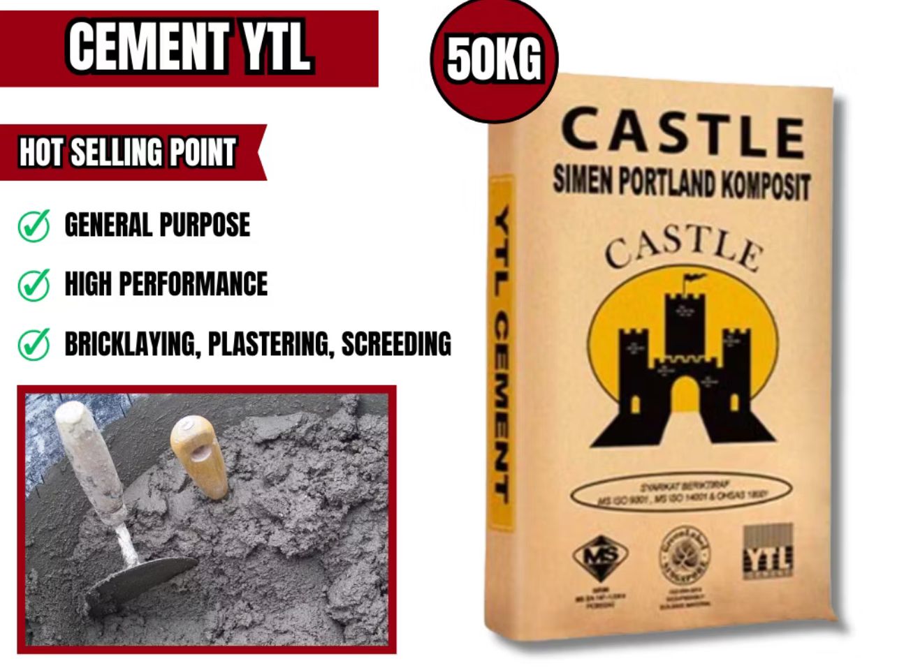 Castle 50kg Cement YTL Castle Concrete Grey Simen Biasa Kelabu