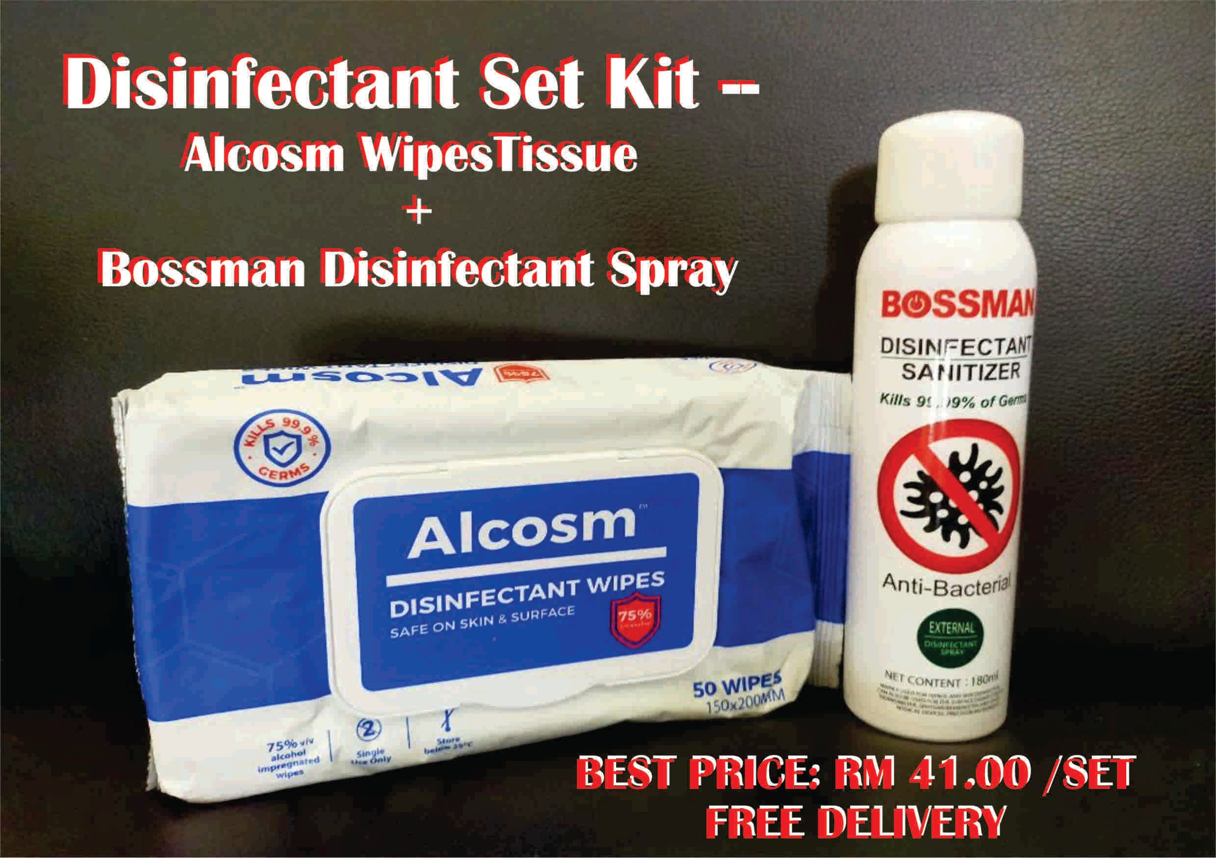 OCHA DISINFECTANT WIPES TISSUE & DISINFECTANT SPRAY SET KIT -ALCOHOL 75 %- FREE DELIVERY CHARGE PENINSULAR MALAYSIA ONLY